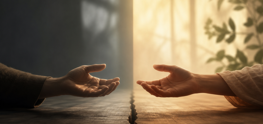 Representação simbólica do amor vivido através da presença, do encontro e das atitudes no relacionamento humano.