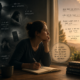Pessoa em reflexão simbolizando ansiedade, pensamentos negativos e a construção de narrativas sobre a própria vida.